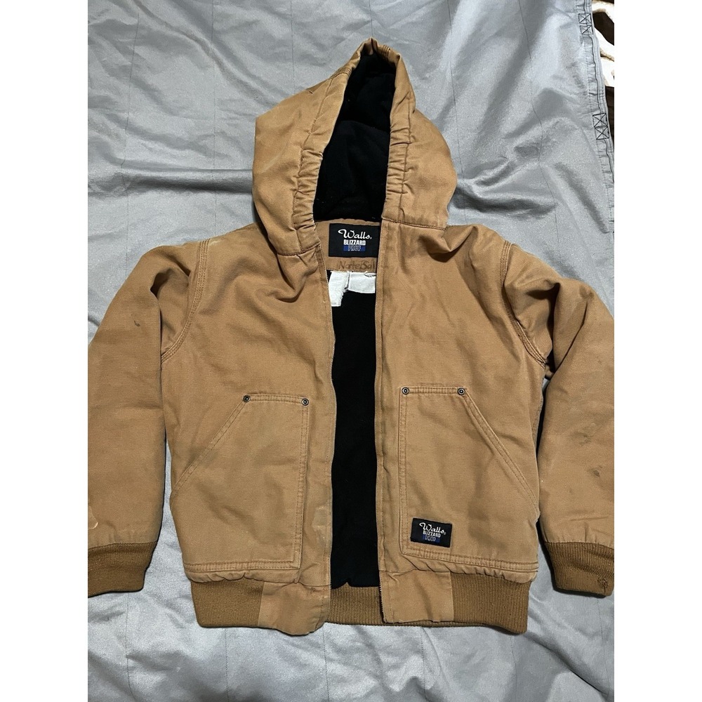 Walls Blizzard Pruf Youth Large Hooded Fleece Lined Brown Jacket Coat